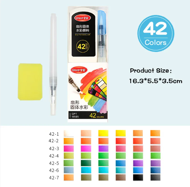 Màu nước grasp dạng thẻ nén 18/24/36/42 màu, tặng kèm cọ nước