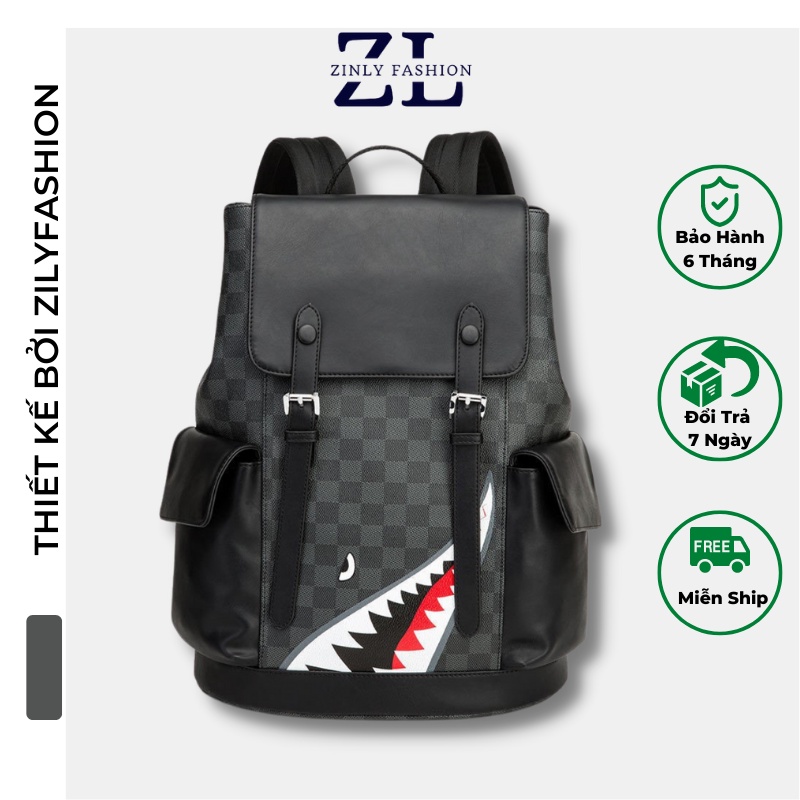 Balo Nam Da Thiết Kế Logo Cá Mập Bền Đẹp - ZINLY