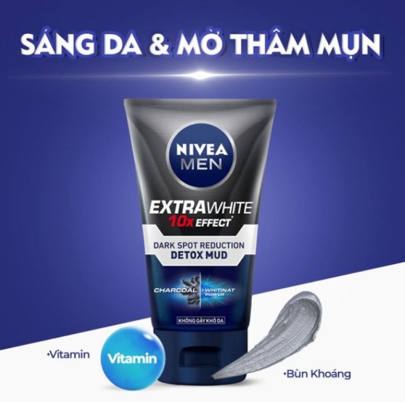 Sữa rửa mặt NIVEA MEN Detox Mud bùn khoáng giúp sáng da & mờ thâm mụn 100g cao cấp
