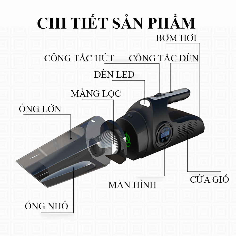 Máy hút bụi cầm tay đa năng, máy hút bụi xe ô tô và trong nhà công suất 120W, tích hợp nhiều chế độ 4 in 1, công nghệ lọc bụi hiện đại. BẢO HÀNH 2 NĂM, LỖI ĐỔI MỚI 1-1.