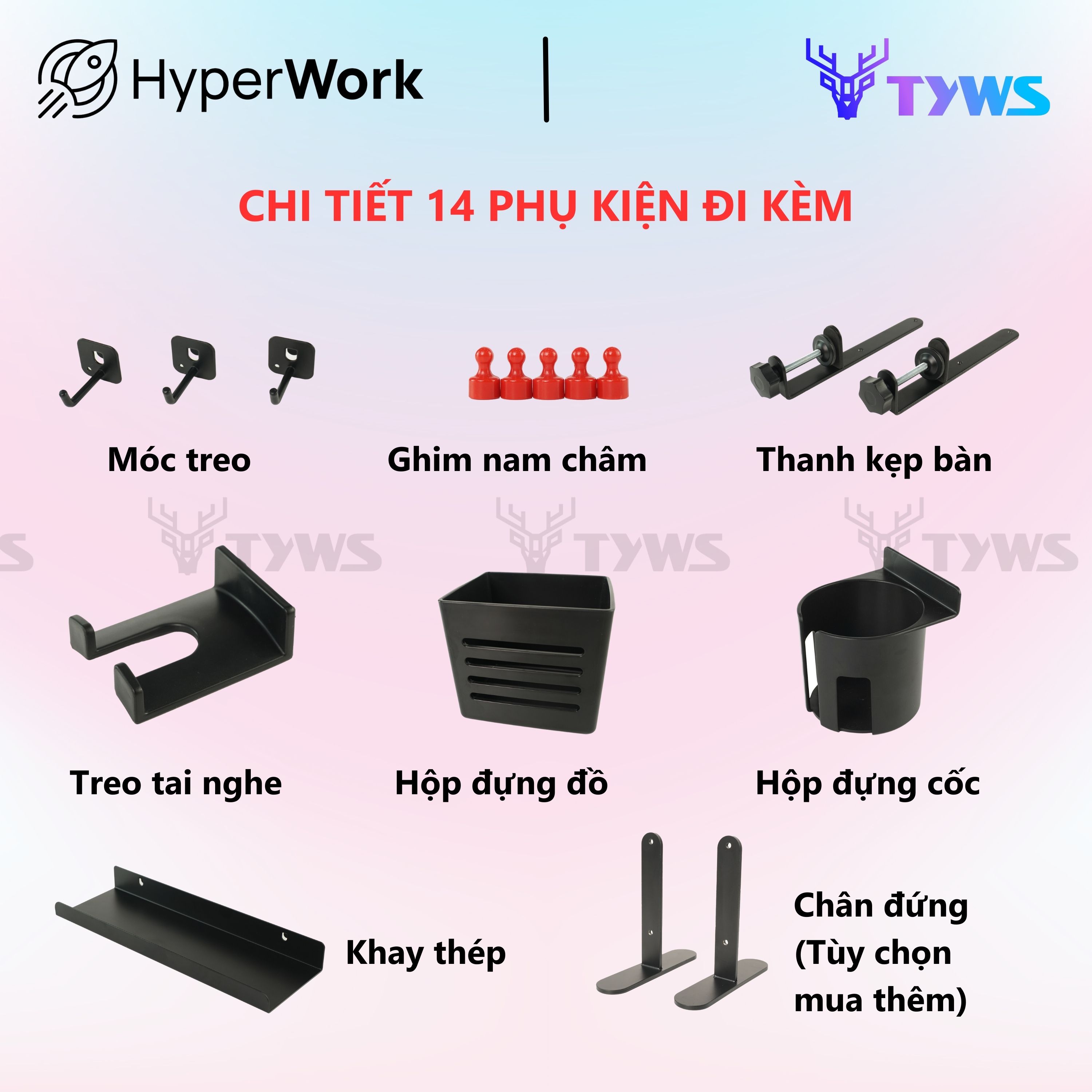 Bảng treo đồ Pegboard HyperWork PG-02 Đen HPW-PG02-Black