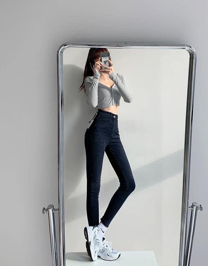 Quần jeans nữ skinny đen trơn legging lưng cao thời đại mới dong phuong fashion