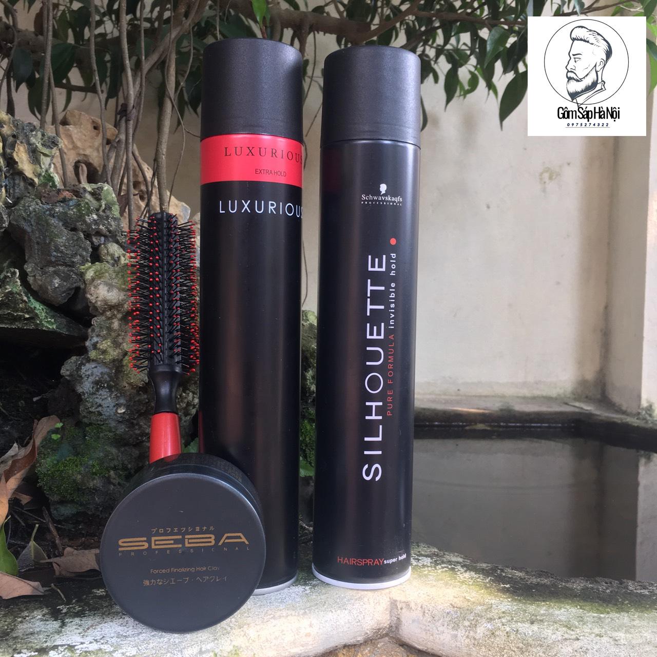 Combo 2 gôm xịt tóc luxu và gôm xịt tóc silhouette + sáp vuôt tóc seba + lược