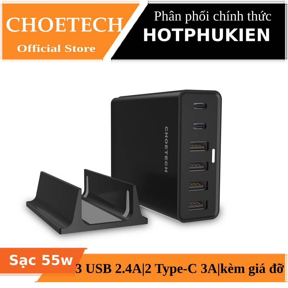 [HCM]Cóc củ sạc nhanh 55W 4 cổng USB & 2 cổng Type-C hiệu CHOETECH TC42C cho điện thoại / máy tính bảng iPhone iPad Samsung Huawei Xiaomi Oppo Nokia (Bảo hành 03 tháng 1 đổi 1) - Phân phối bởi Hotphukien
