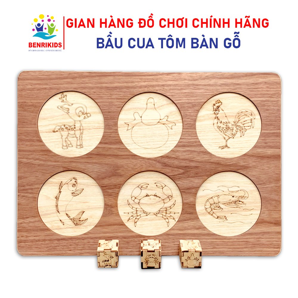 Đồ chơi dân gian trong dịp tết, bộ bầu cua cá cọp bàn gỗ benrikids phiên bản mới, board game trò chơi trẻ em vui nhộn
