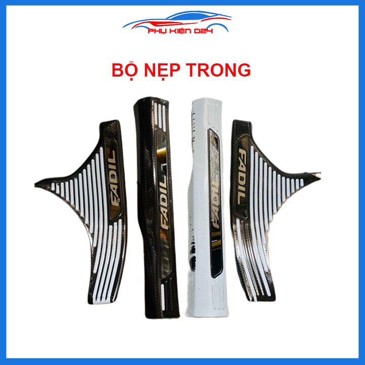 Ốp bậc cửa lên xuống ô tô Vinfast Fadil 2019-2020 vân cacbon, nẹp bước chân dán trong ngoài chống trầy xước