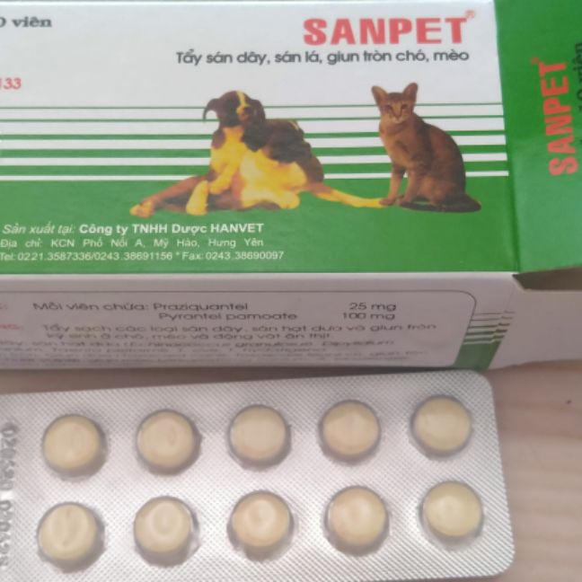 Tẩy giun sán chó mèo dê cừu 50vien sanpet