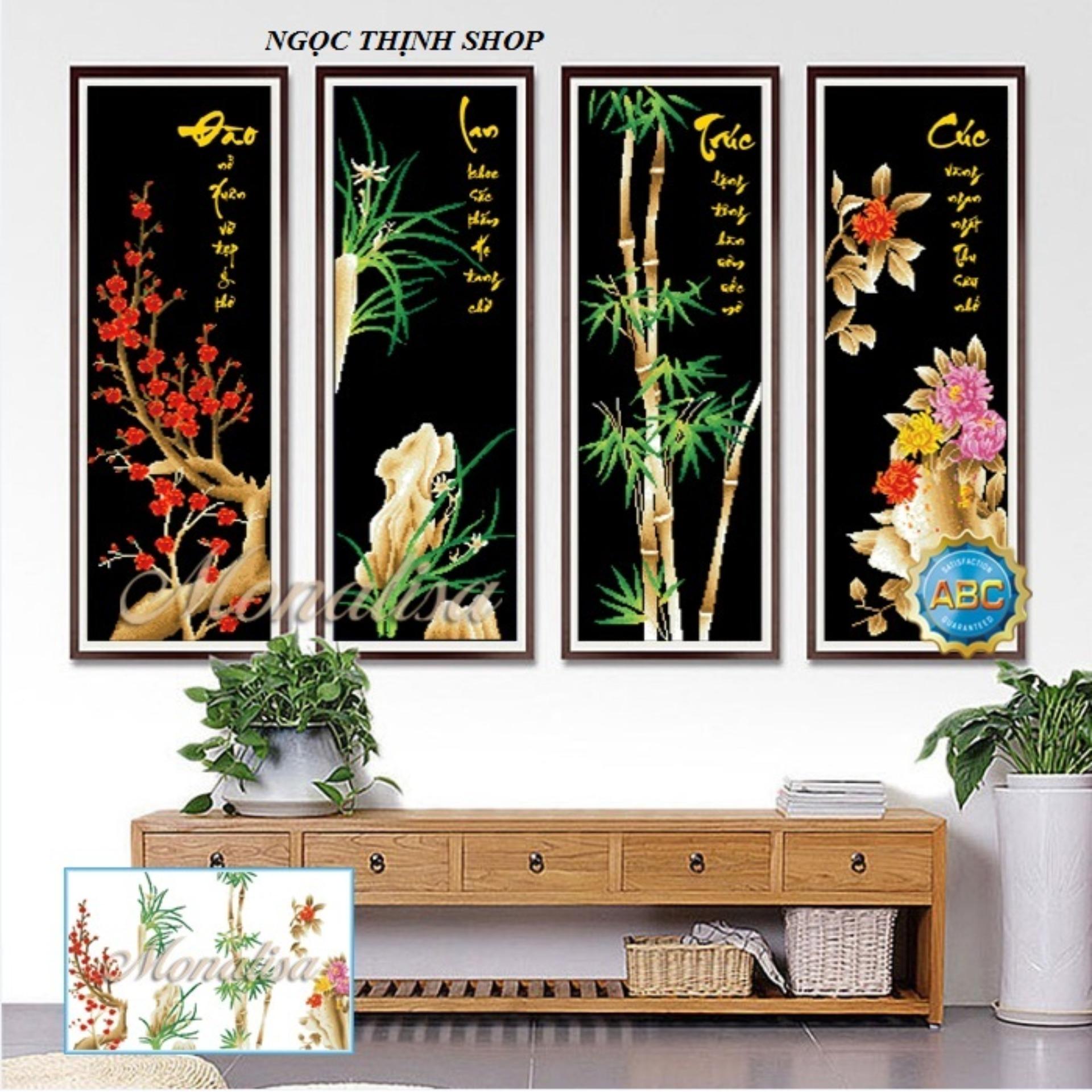 Tranh đính đá bộ tứ đào lan trúc cúc Y8199-Kíchthước: 136x90Cm