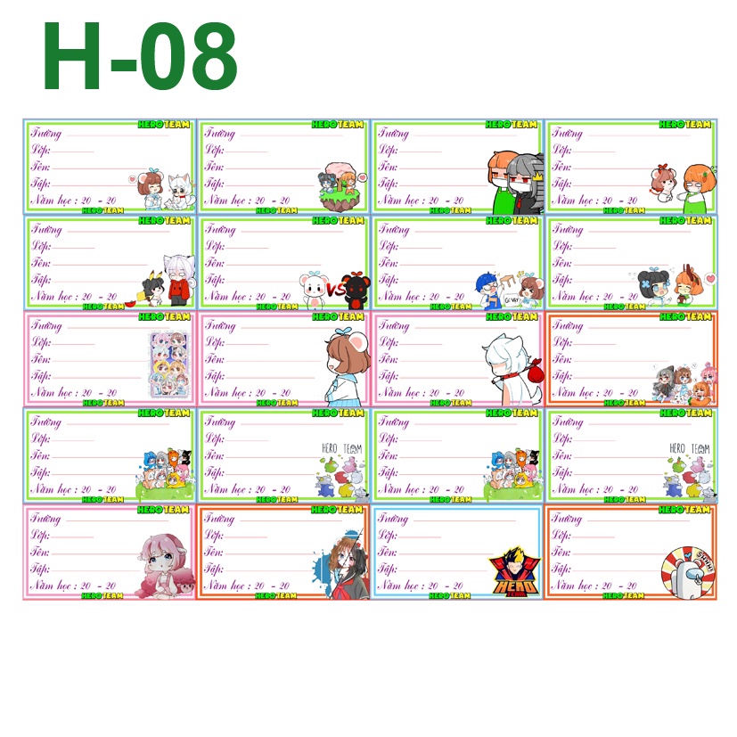 Nhãn vở Hero Team (1 set 20 nhãn vở)