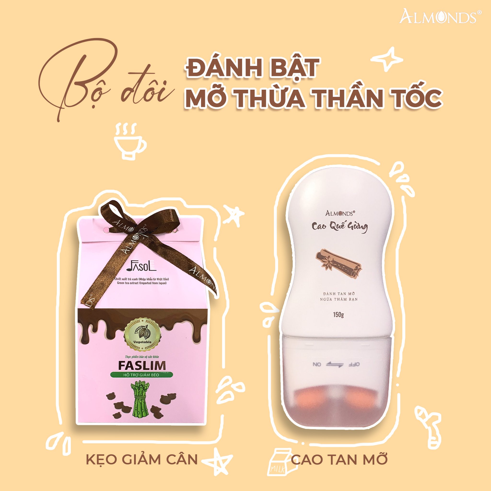 Cao quế rừng tan mỡ bụng Almonds 150g- tặng đai nịt bụng