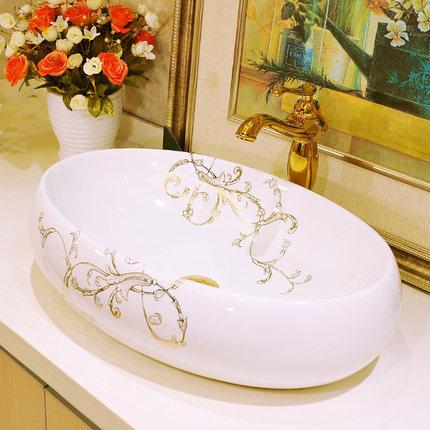 Chậu rửa lavabo gốm sứ cao cấp LAV0052 – Họa tiết dây leo mạ vàng