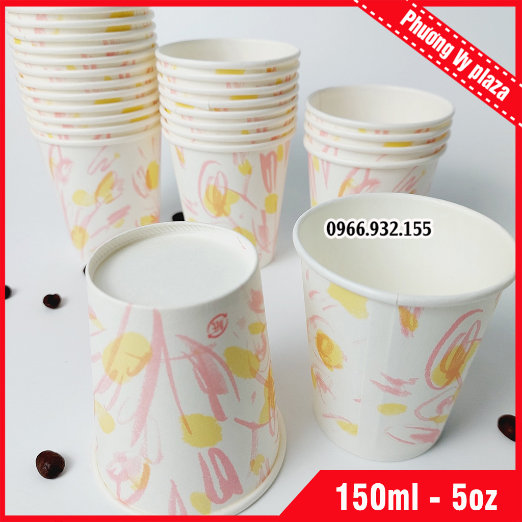 50 chiếc cốc giấy hoa 5oz - 150ml ly giấy NHẬP KHẨU HÀN QUỐC