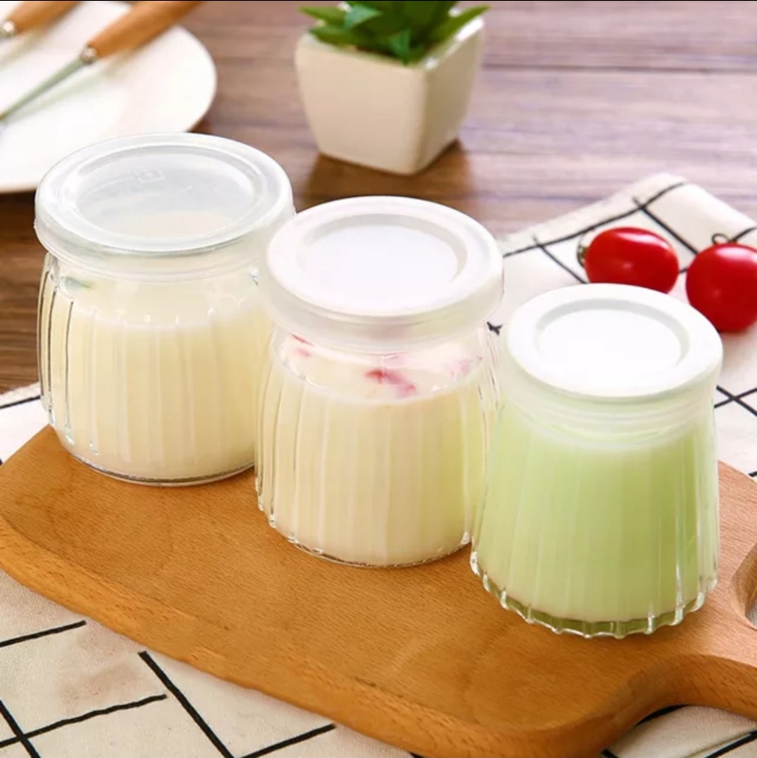 hủ thủy tinh 200ml làm sữa chua thân sọc nắp nhựa