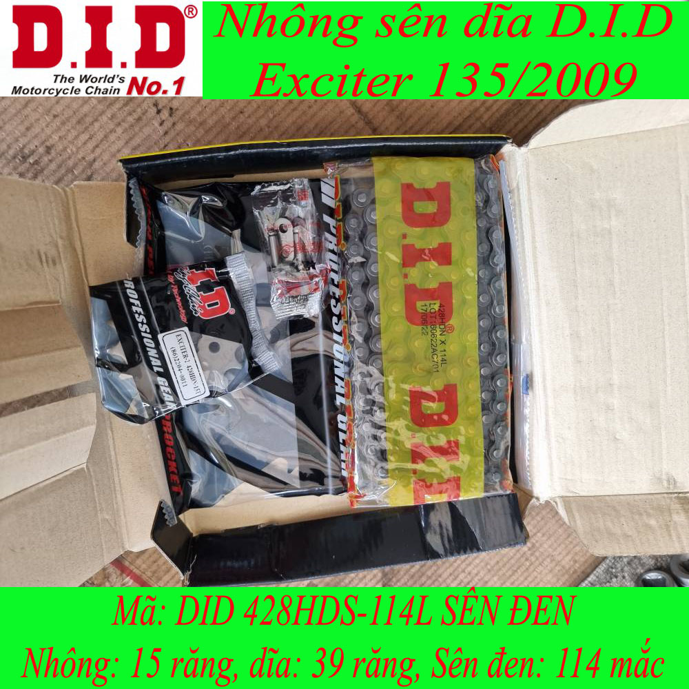 Nhông sên dĩa DID xe Exciter 135/2009 HDS (sên đen 10 ly)