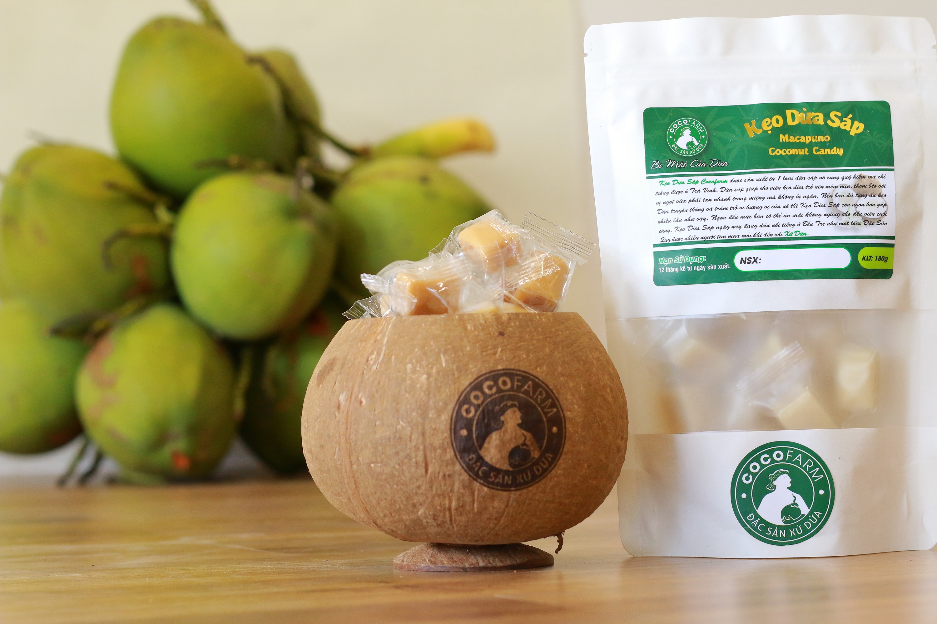 Kẹo dừa Sáp vị Lá Dứa Cocofarm ít đường