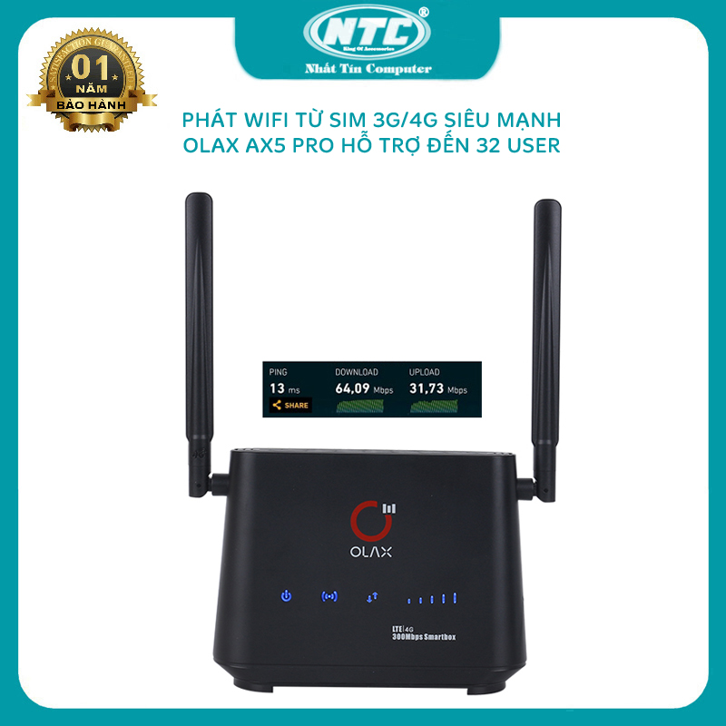 WiFi hotspot from high-speed 4G olata ax5 Pro SIM card connects to 32