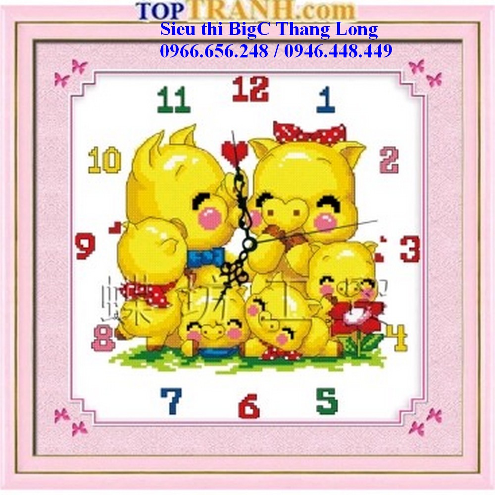 Tranh thêu chữ thập đồng hồ con lợn A844 chưa thêu