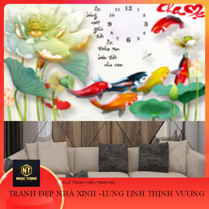 [HCM]Tranh thêu chữ thập tự làm cha mẹ cá hoa sen trắng 223176 - kích thước 76 * 51