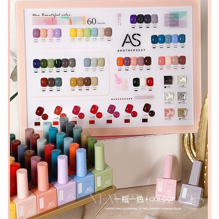 [Tặng Hộp + Bảng Màu] Set 60 Chai Sơn Gel AS | Tặng Base Top Cứng Móng
