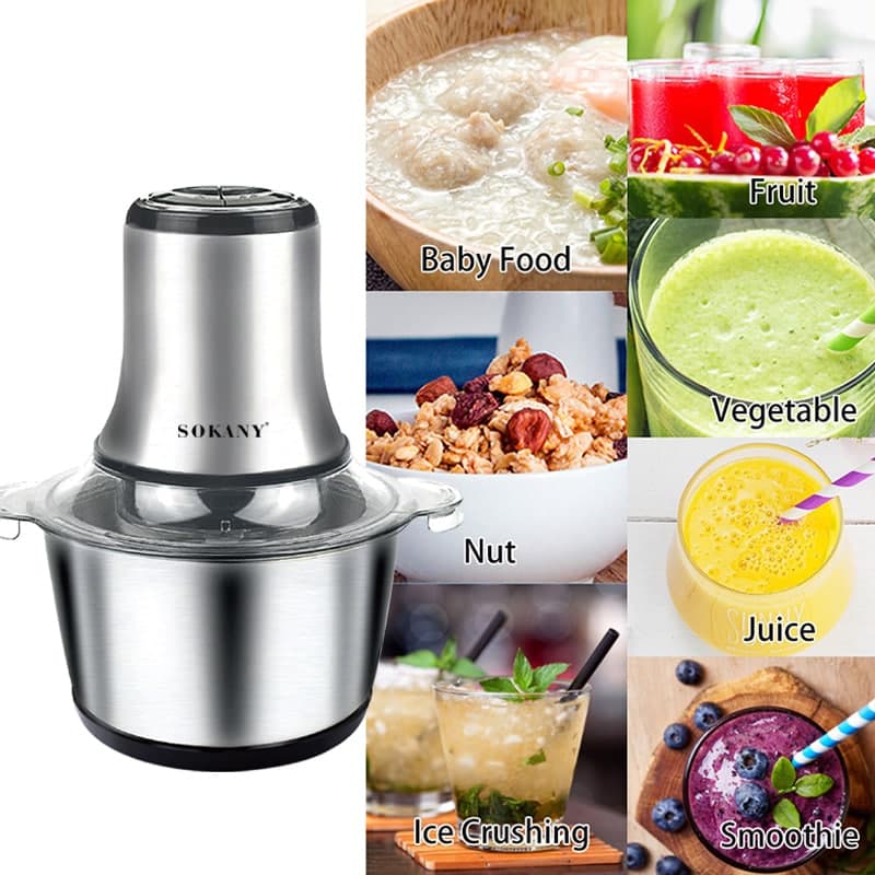 Máy xay thịt,máy xay thực phẩm, sinh tố đa năng SOKANY INOX 7005A 3L công suất lớn 800W,cối inox 304 xay hoa quả, xay thịt, xay cua cá, xay xả ớt, xay đồ ăn dặm - Máy xay thực phẩm đa năng,hàng chính hãng SOKANY - BẢO HÀNG 18 THÁNG