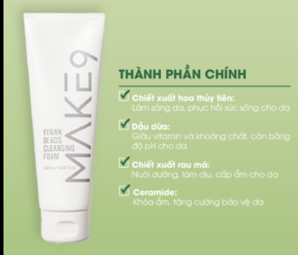 SỮA RỬA MẶT THUẦN CHAY LOẠI BỎ TẠP CHẤT MAKE 9