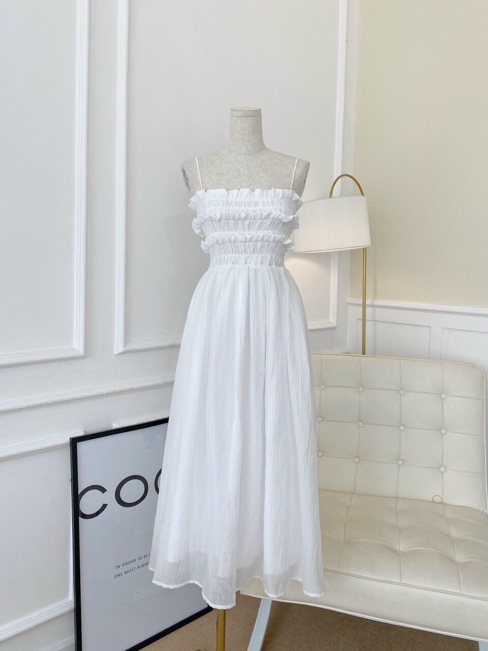 [Ảnh thật] Đầm maxi 2 dây nhún bèo nhiều màu hot