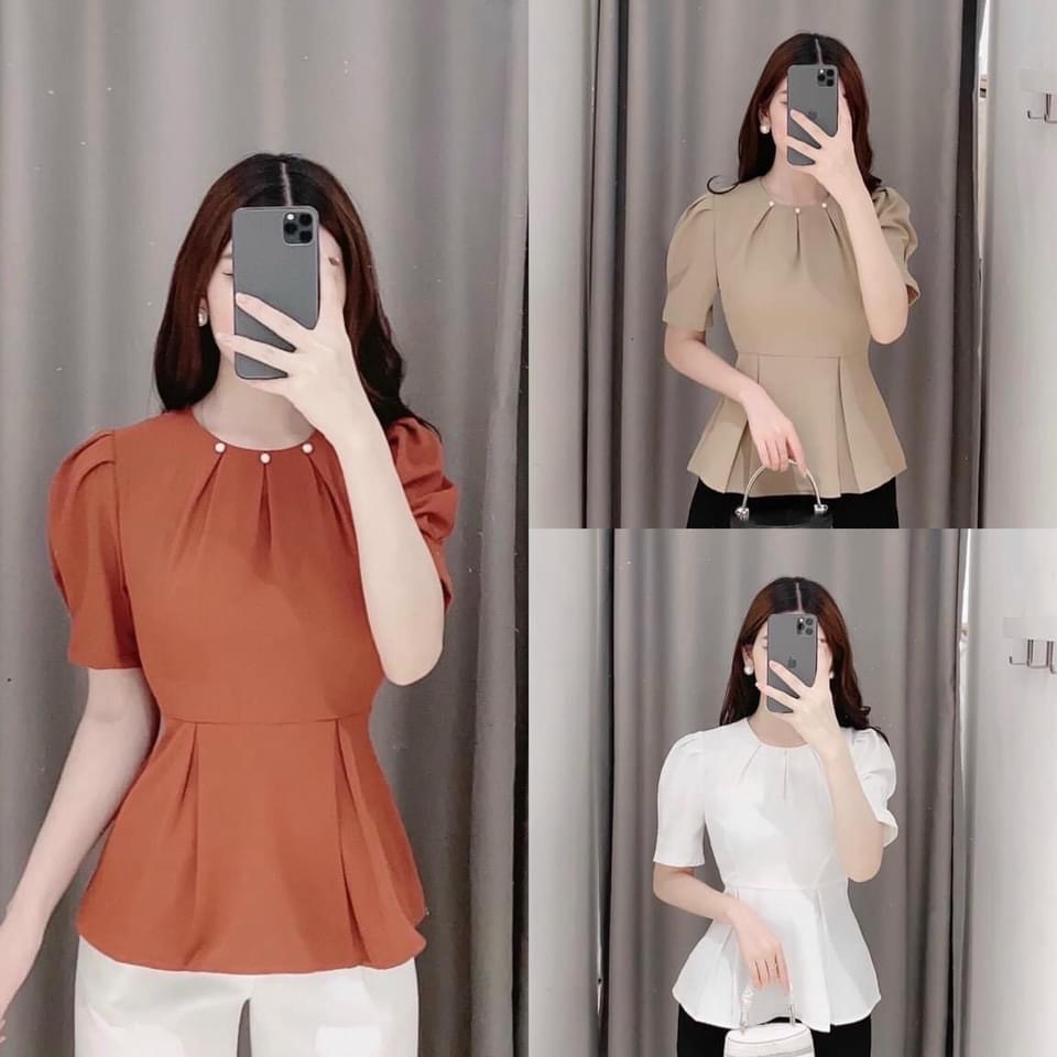 Áo thiết kế cổ xếp eo peplum tôn dáng