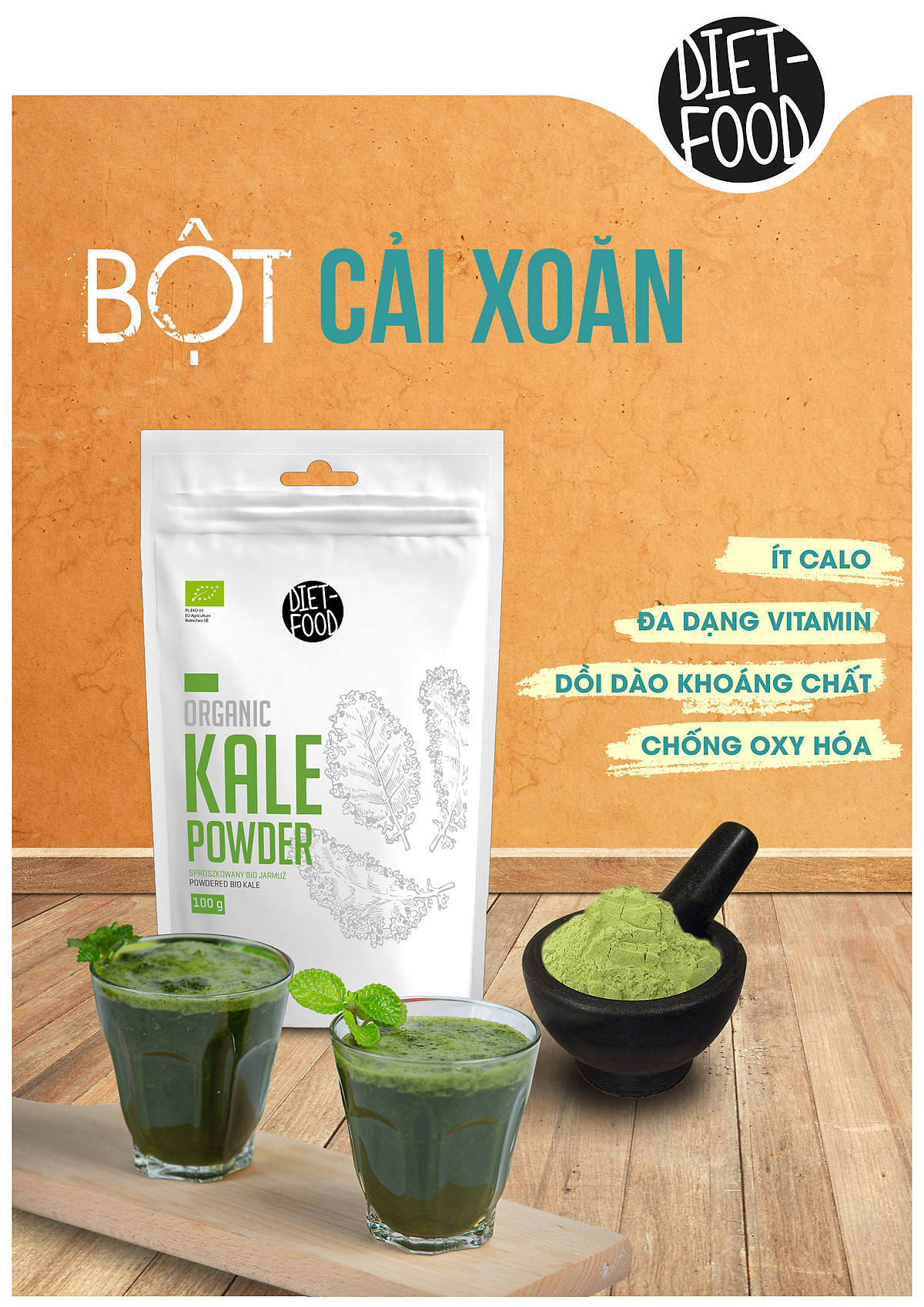 Bột cải xoăn Kale hữu cơ 100g Diet Food Organic Kale Powder