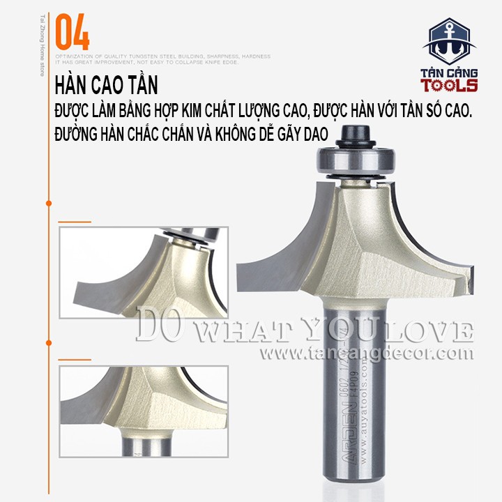 Mũi Router Arden Bo Góc R7.96 Cốt 12.7 mm