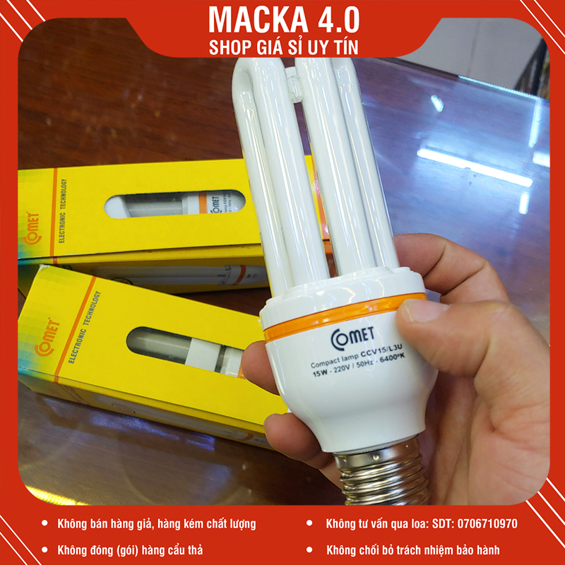 Bóng đèn Compact Comet 15W 3U Đuôi E27 Siêu Bền tuổi thọ 50.000 giờ