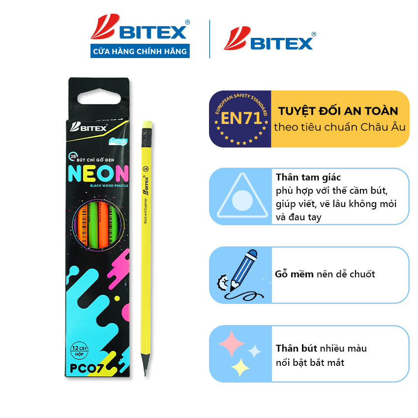 Bút chì đen 2B Neon PC07 (12 cây/hộp)