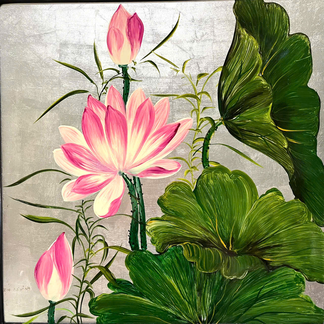 ( Tặng kèm khung sơn mài ) Tranh sơn mài - HOA SEN- Size 40x40 cm thích hợp trang trí, làm quà tặng ý nghĩa