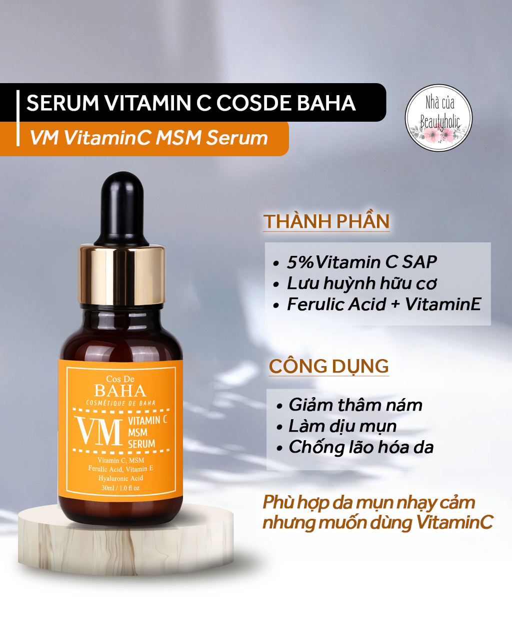 Serum vitaminc da nhạy cảm cos de baha vm vitaminc msm serum