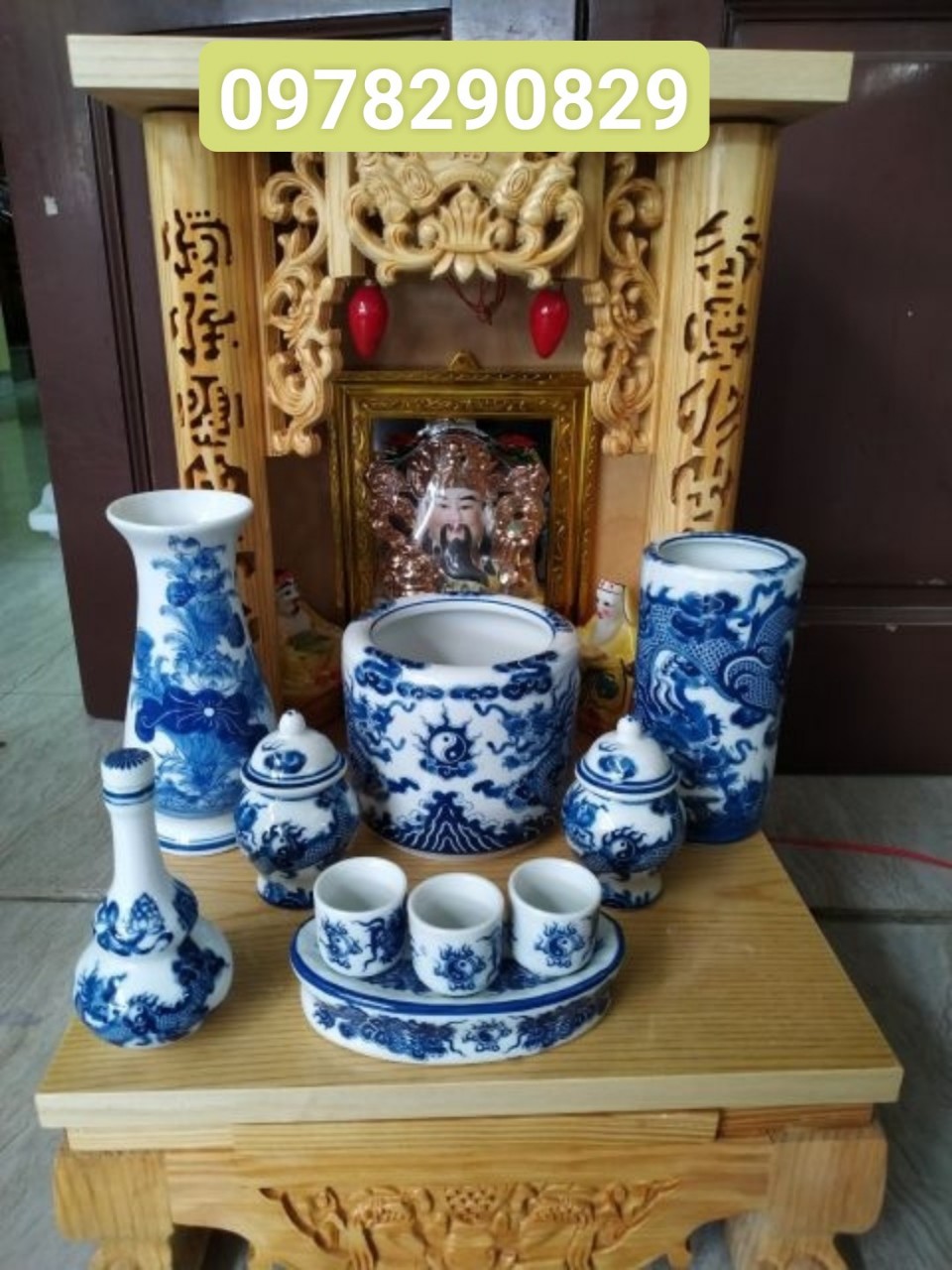 Bộ đồ thờ thần tài ông địa (ban thờ kích thước 41 cm)