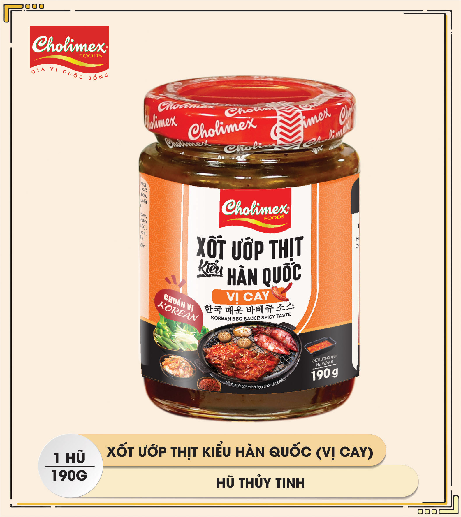Xốt ướp thịt Cholimex kiểu hàn quốc - vị cay (Hũ thuỷ tinh 190g)