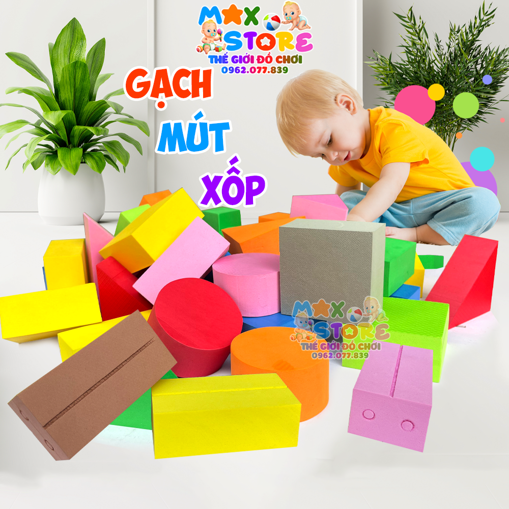 [Đồ Chơi Mầm Non] Combo 1kg Gạch Mút Xốp Khối Mầm Non Nhiều Màu Giá Rẻ
