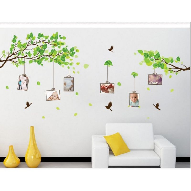 Decal dán tường khung ảnh cành cây, sẵn keo dán