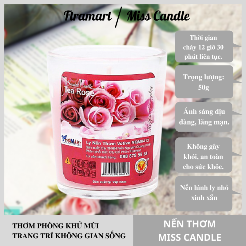 [HCM]Ly nến thơm votive Miss Candle FTRAMART NQM0413 Tea Rose (Hương hoa hồng)