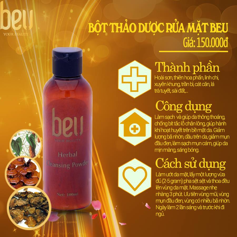 Bột thảo dược rửa mặt sạch mụn cám BeU - 100g