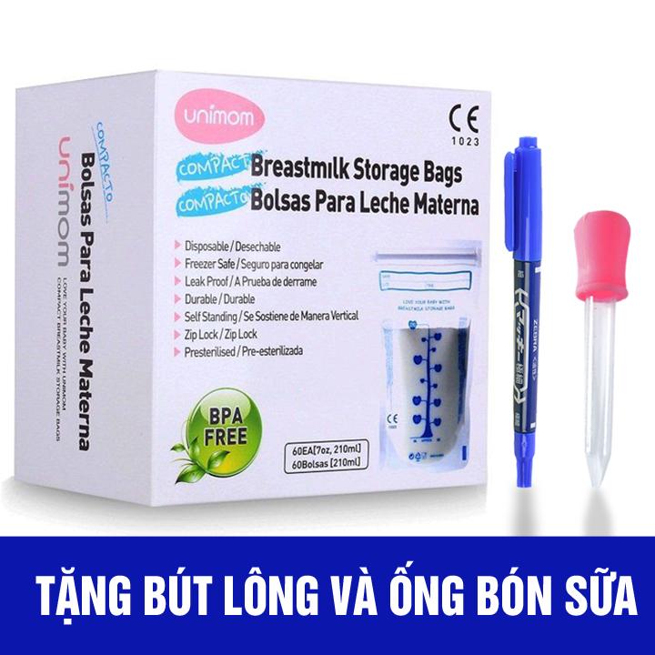 [Tặng bút và ống bón sữa] Hộp 60 túi trữ sữa Unimom Compact