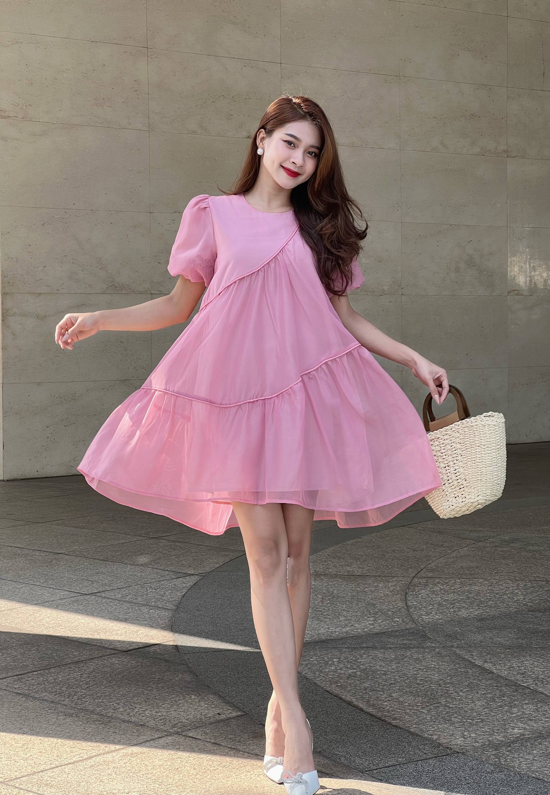 Đầm babydoll ngắn vặn thừng Joven