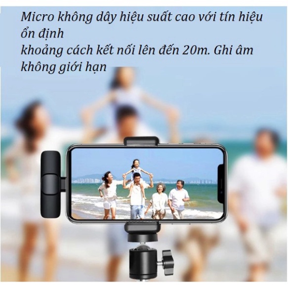 Micro thu âm không dây cài áo K9 - Khử Tiếng Ồn Cao Cấp - Khoảng Cách 20m - Chính Hãng