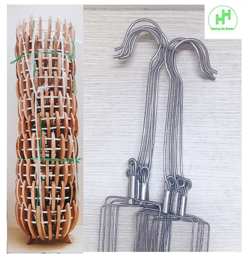 Combo 10 chậu gỗ trồng lan hình quả bí fi25 + 10 móc inox treo chậu siêu bền!!!