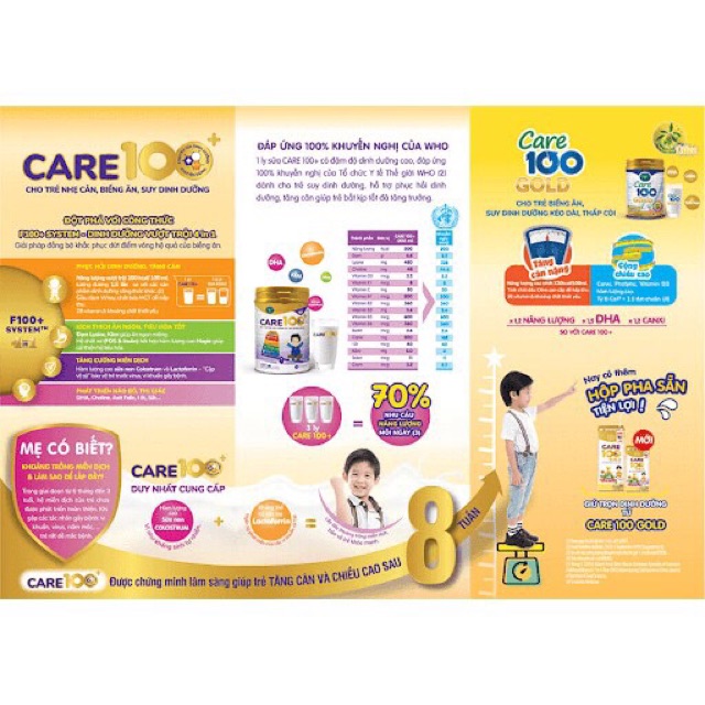 Combo 6 lốc sữa bột pha sẵn CARE 100 Gold 110ml