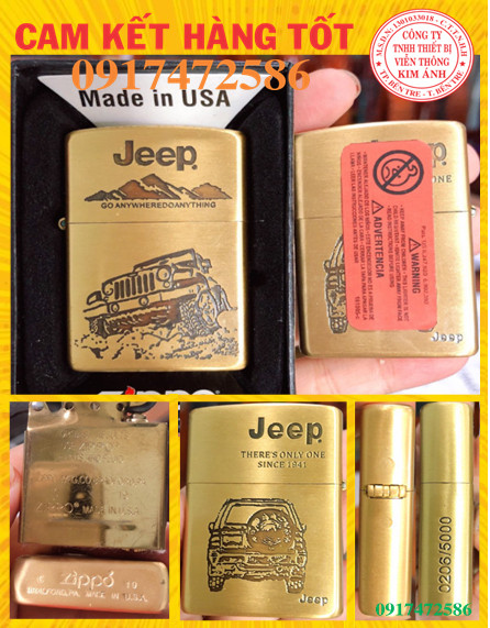BẬT LỬA ZIPPO KHẮC HÌNH XE JEEP MÀU VÀNG -RUỘT VÀNG