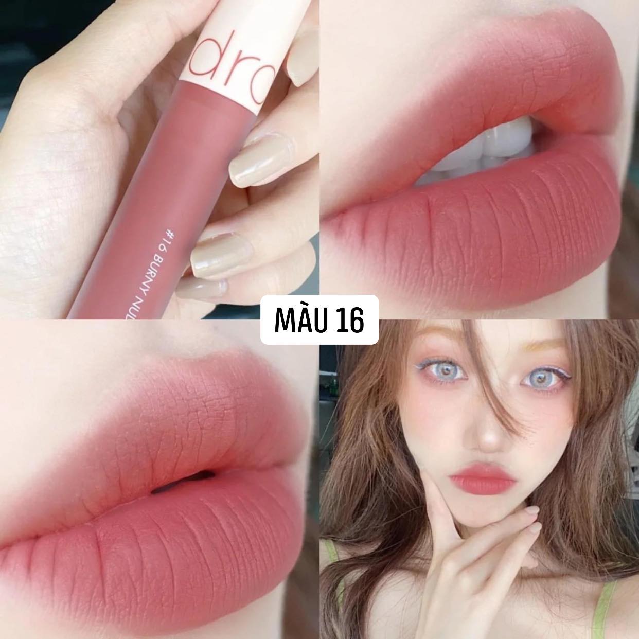 Son kem romand 16 - hồng đất nude, son kem lì romand zero velvet tint màu 16 burny nude: hồng đất nude