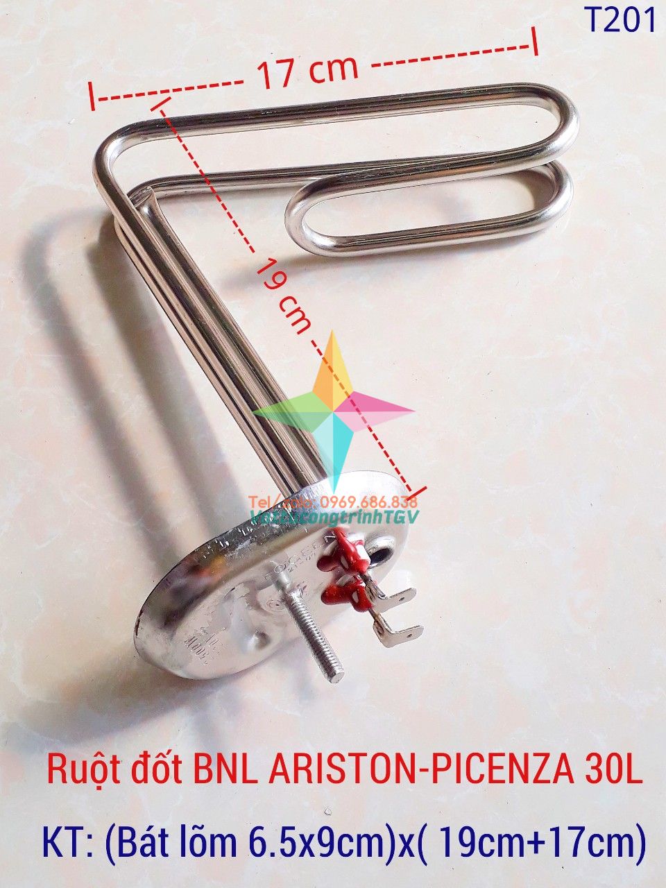 Ruôt đốt inox đa năng cho bình nóng lạnh ariston, picenza loại 30l bát bầu dục lõm 6.5 x 19cm+17cm