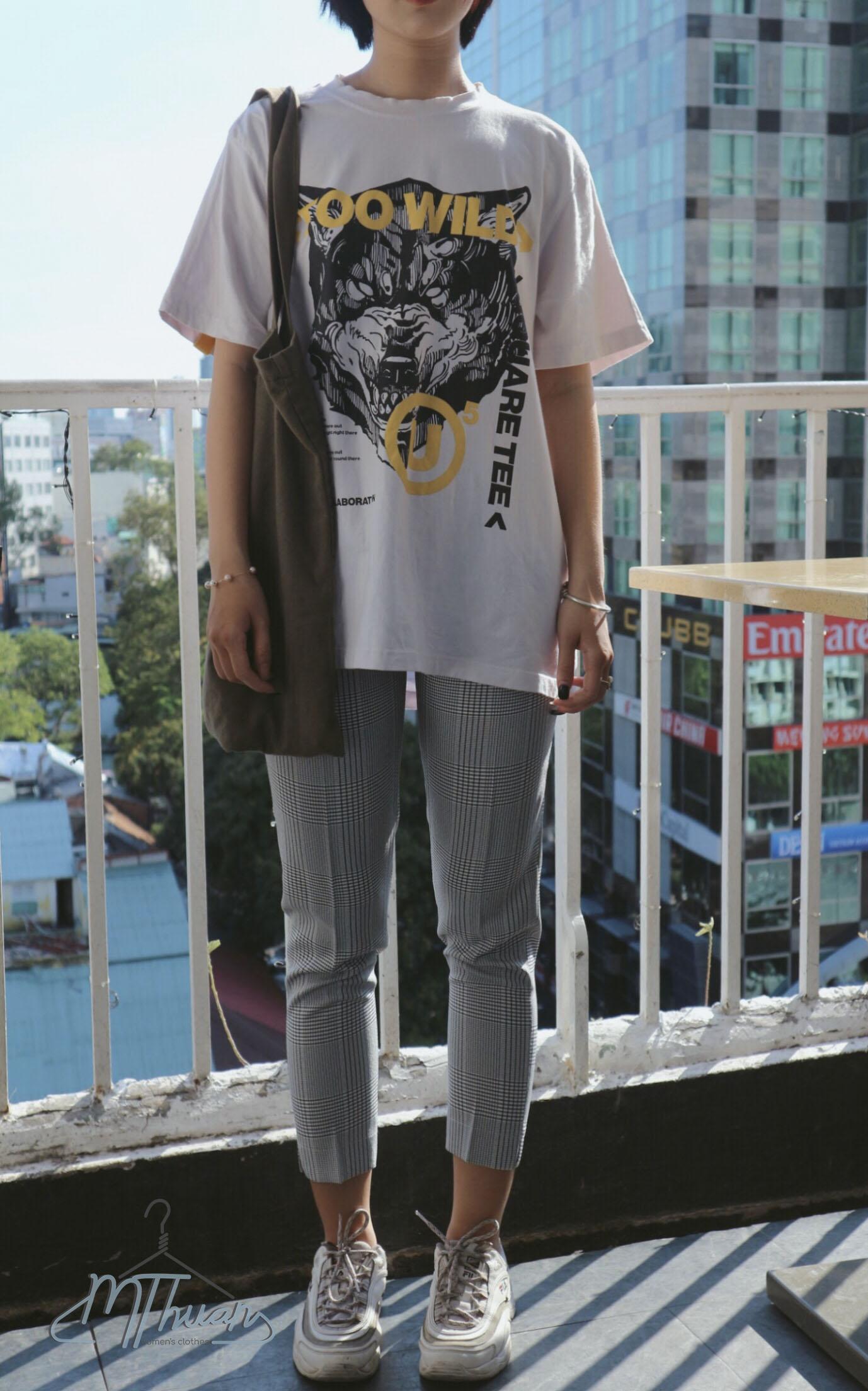Quần Tây Caro Trắng Đen Nữ