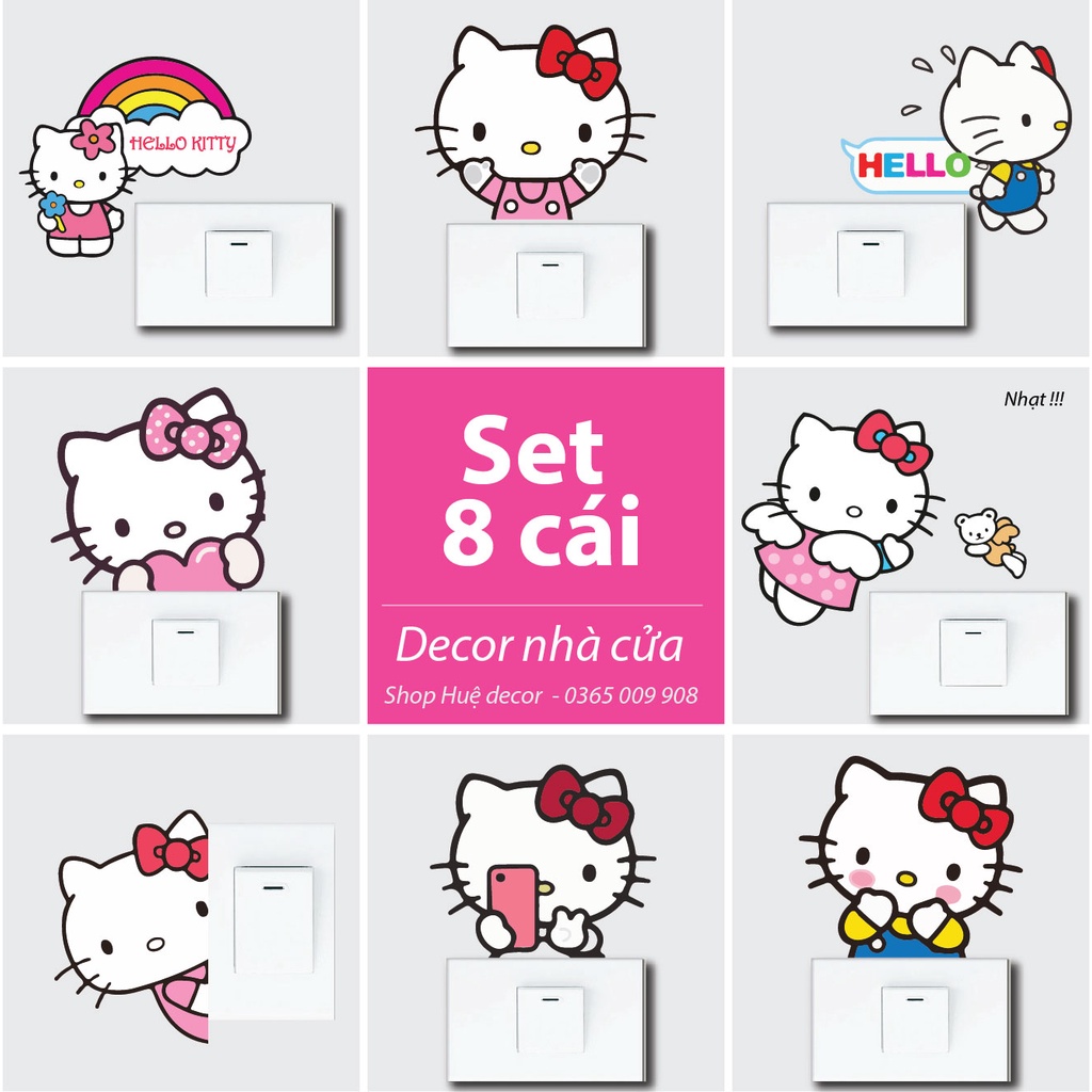 Decal nhãn dán ổ điện , sticker trang trí Hello kitty dễ thương