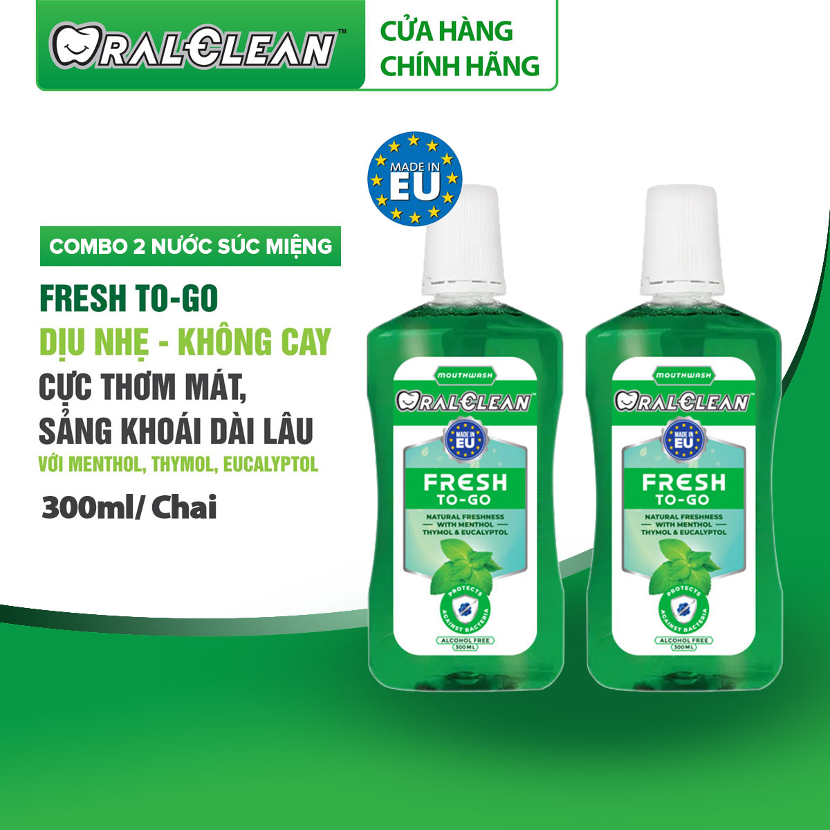 Combo 2 nước súc miệng OralClean FRESH TO-GO (300ml/chai)